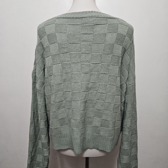 Double Zero Sage Basketweave Cropped Oversized Crewneck Sweater Size Large - Picture 5 of 7